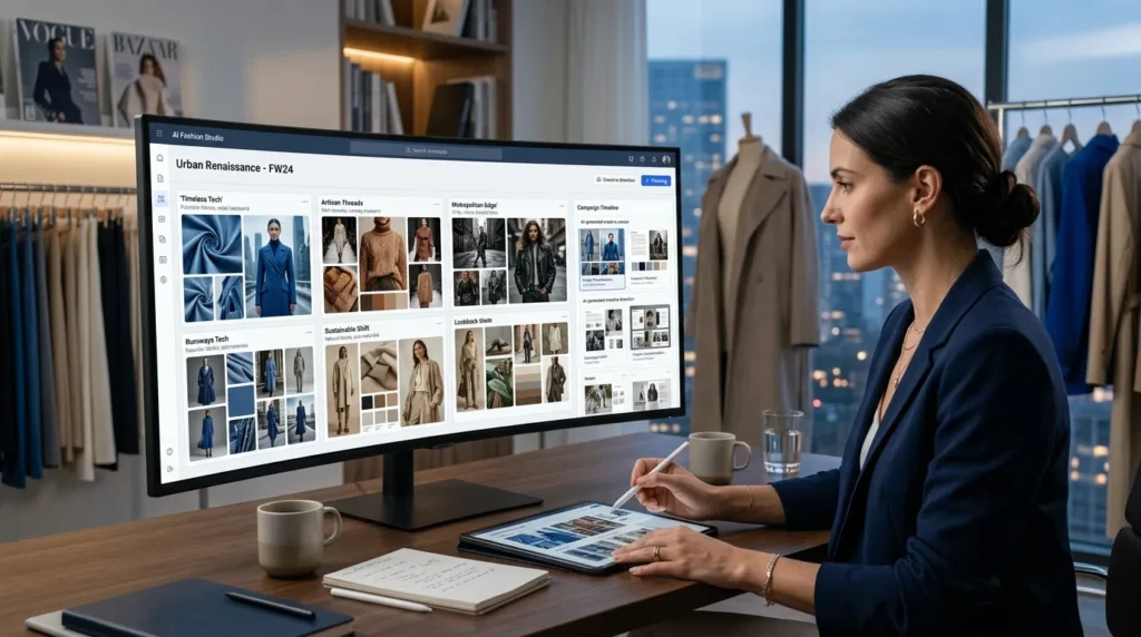 AI Concept Generator creating fashion campaign concepts, mood boards, and creative directions