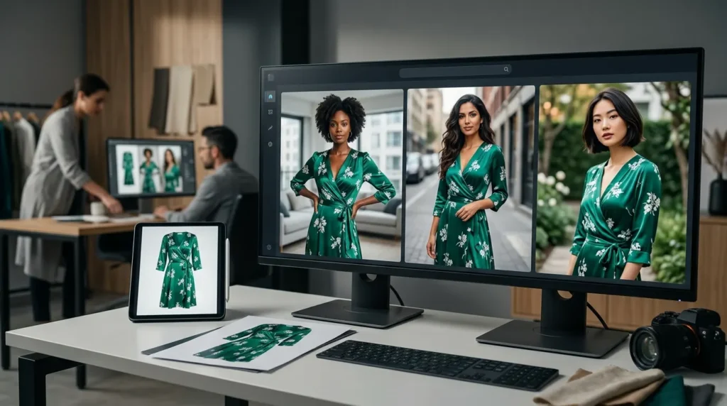AI Virtual Try-On Tool creating realistic model photos with AI-generated fashion models wearing apparel