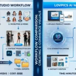 Side-by-side comparison of AI and traditional product photography for ecommerce businesses