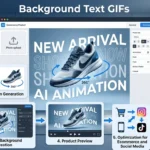 AI Background Text GIFs displaying rotating products with animated promotional text in the background