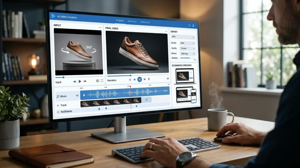 AI MP4 Video with Audio creating product videos with music, voiceovers, and smooth animations