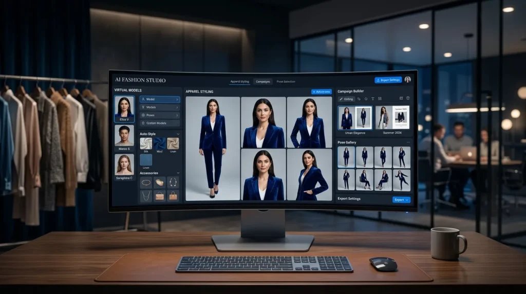 AI Fashion Studio creating professional fashion photos with AI-generated models and apparel