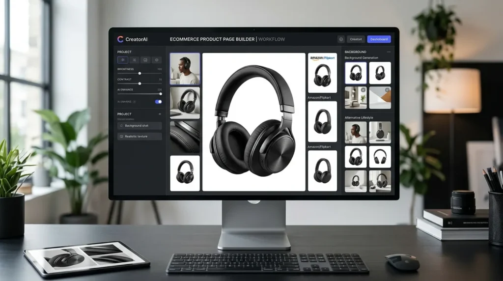 AI creating marketplace-ready product photos for Amazon, Flipkart, Shopify, and other ecommerce platforms