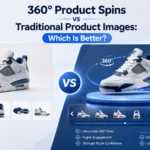 Comparison between 360° product spins and traditional product images for ecommerce businesses.