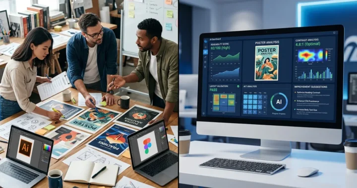 AI Design Quality Analysis reviewing a poster design for quality, readability, and visual balance