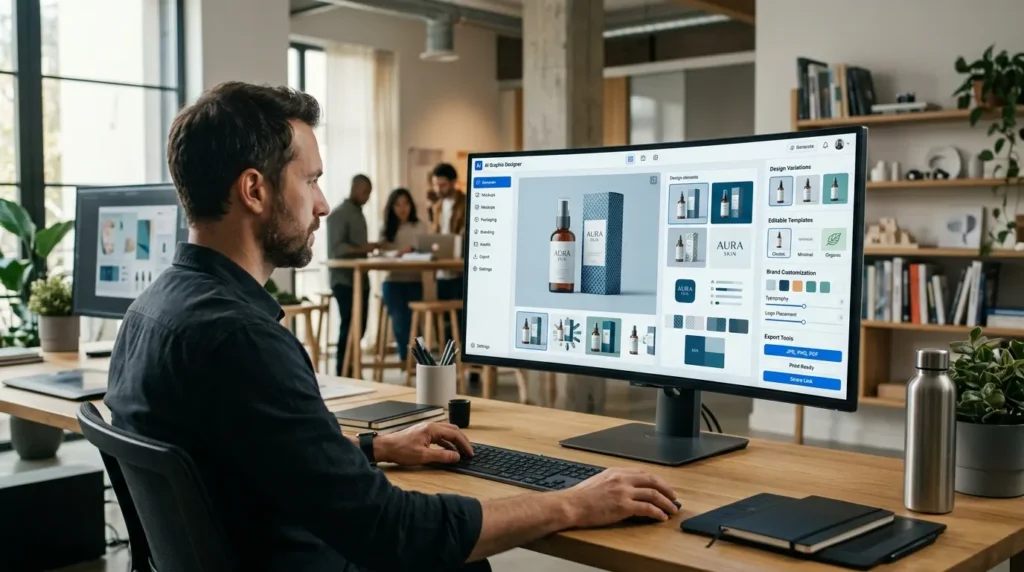 AI Graphic Designer creating professional product designs and product mockups