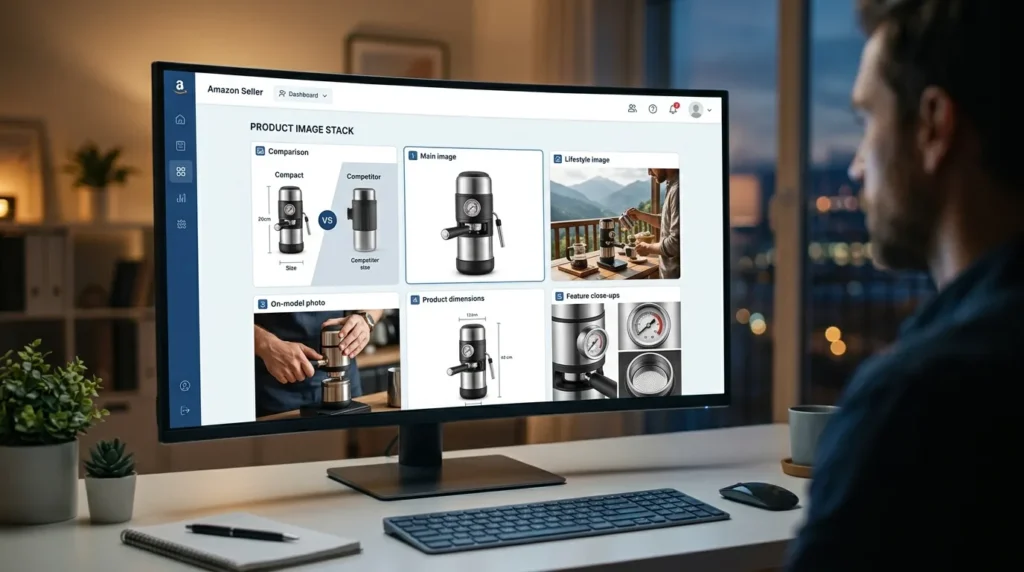 AI creating high-converting Amazon listing images for ecommerce products