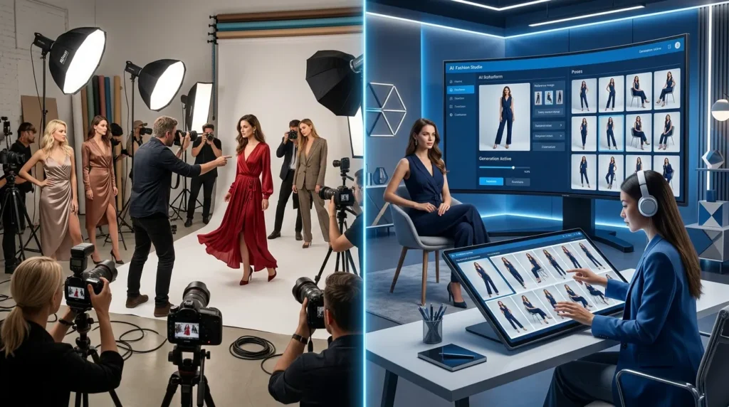 AI Multi-Pose Generation creating multiple realistic model poses from a single fashion image