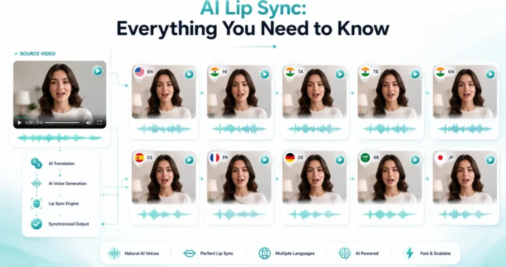 AI Lip Sync synchronizing translated speech with realistic mouth movements for multilingual videos.