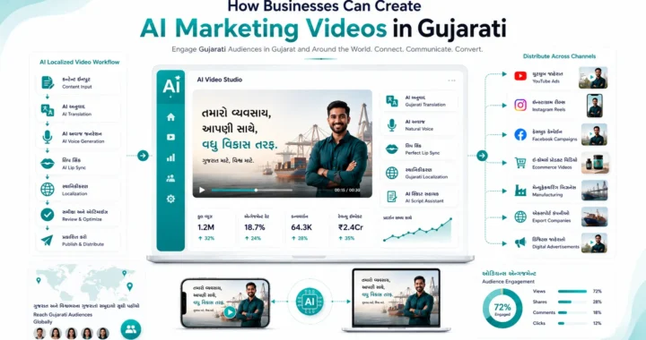 AI Marketing Videos in Gujarati helping businesses create localized promotional videos using artificial intelligence.