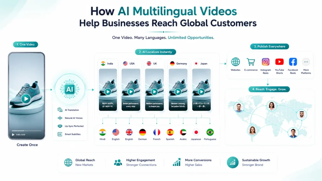 AI Multilingual Videos helping businesses reach global customers through multilingual marketing and AI video localization.