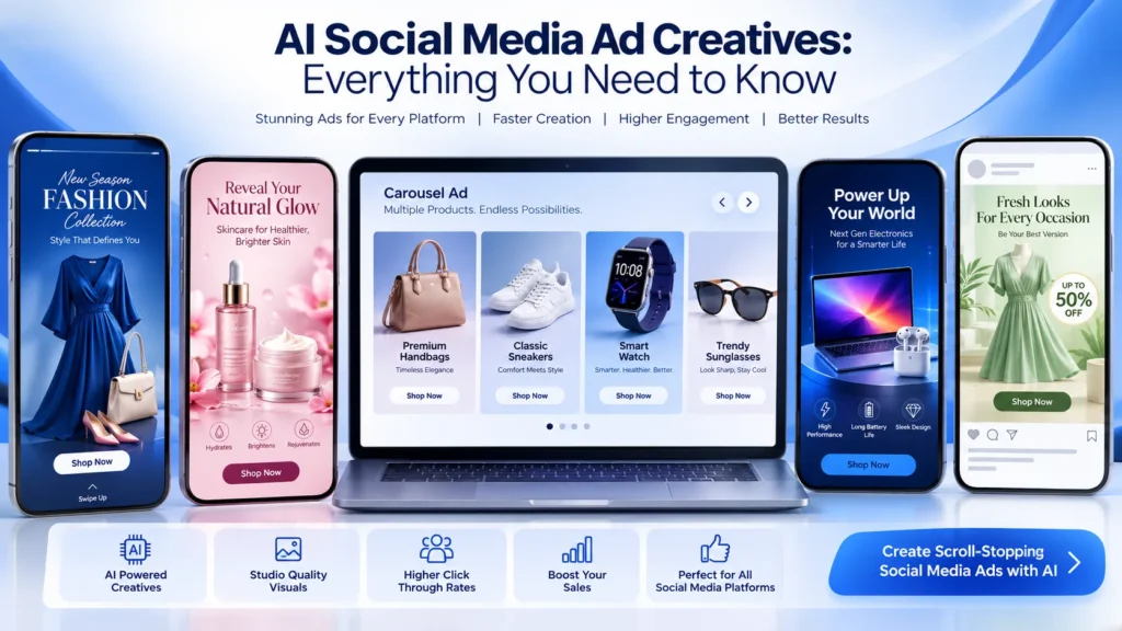 AI Social Media Ad Creatives helping businesses create engaging advertisements across multiple social platforms.
