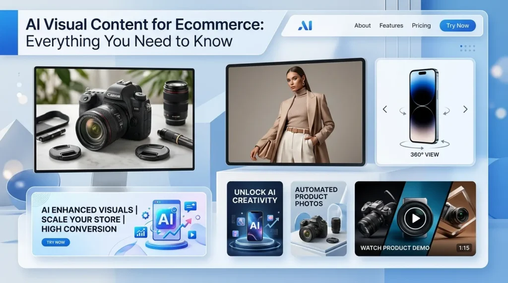 AI Visual Content helping ecommerce businesses create engaging product images, videos, and marketing creatives with artificial intelligence.