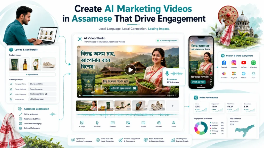 AI Marketing Videos in Assamese helping businesses connect with regional audiences through localized video content.