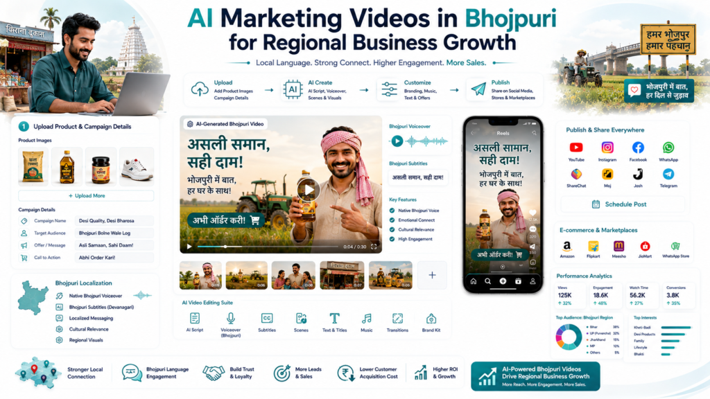 AI Marketing Videos in Bhojpuri helping businesses connect with regional audiences through localized video content.