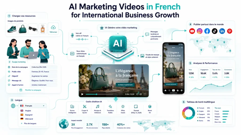 AI Marketing Videos in French helping businesses connect with French-speaking audiences through localized video content.