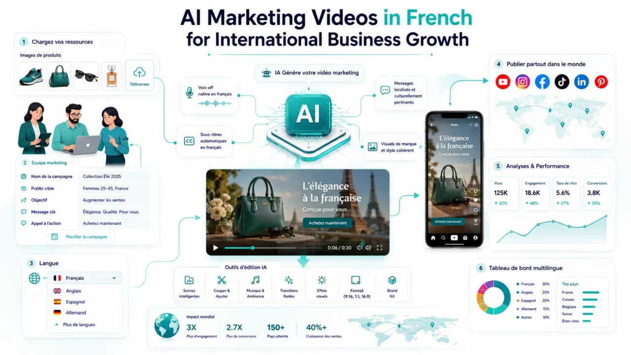 AI Marketing Videos in French helping businesses connect with French-speaking audiences through localized video content.