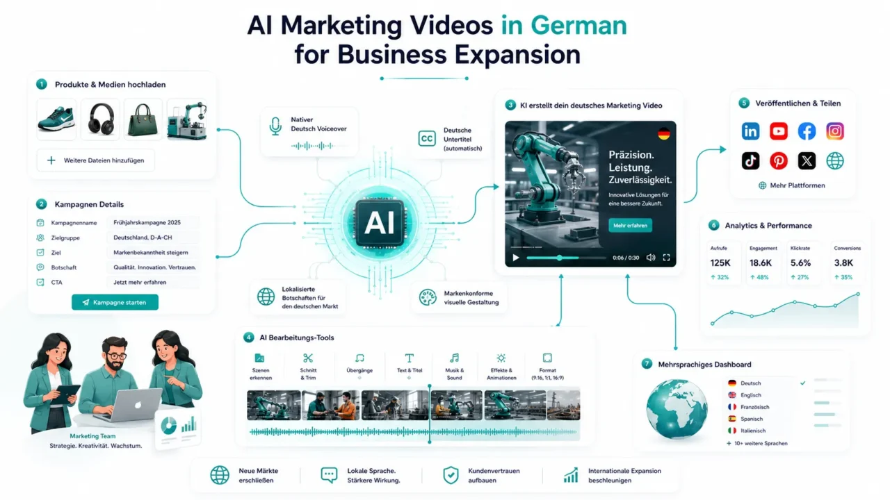 AI Marketing Videos in German helping businesses connect with German-speaking audiences through localized video content.