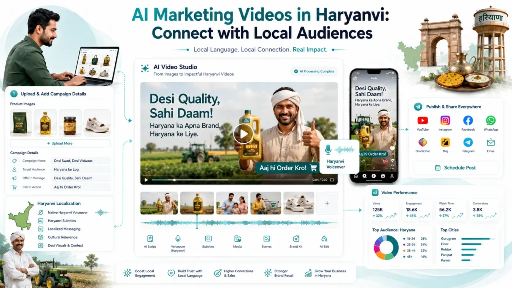 AI Marketing Videos in Haryanvi helping businesses connect with local audiences through localized video content.