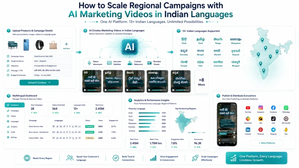 AI Marketing Videos in Indian Languages helping businesses scale multilingual campaigns across India.