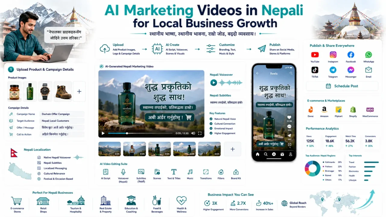 AI Marketing Videos in Nepali helping businesses connect with local audiences through localized video content.