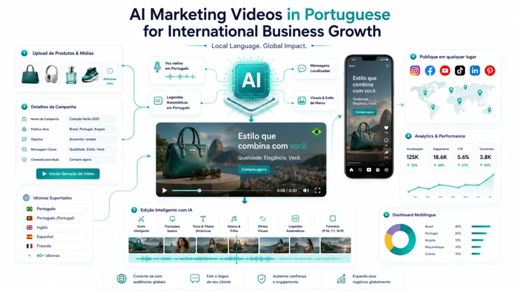 AI Marketing Videos in Portuguese helping businesses connect with Portuguese-speaking audiences through localized video content.
