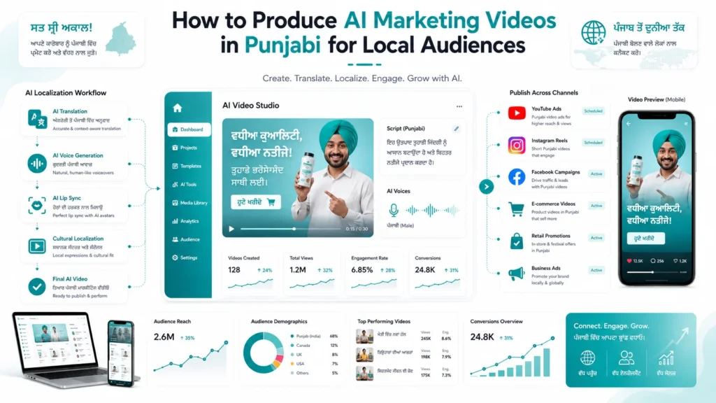 AI Marketing Videos in Punjabi helping businesses create localized promotional videos using artificial intelligence.
