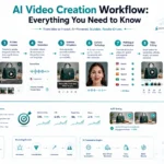 AI Video Creation Workflow showing automated video production, editing, publishing, and optimization using artificial intelligence.