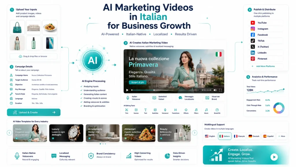 AI Marketing Videos in Italian helping businesses connect with Italian-speaking audiences through localized video content.