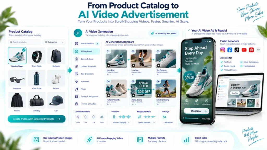AI video ad created from ecommerce product catalog images