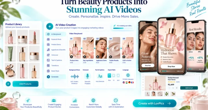 AI video for beauty and cosmetics products showing product application and benefits