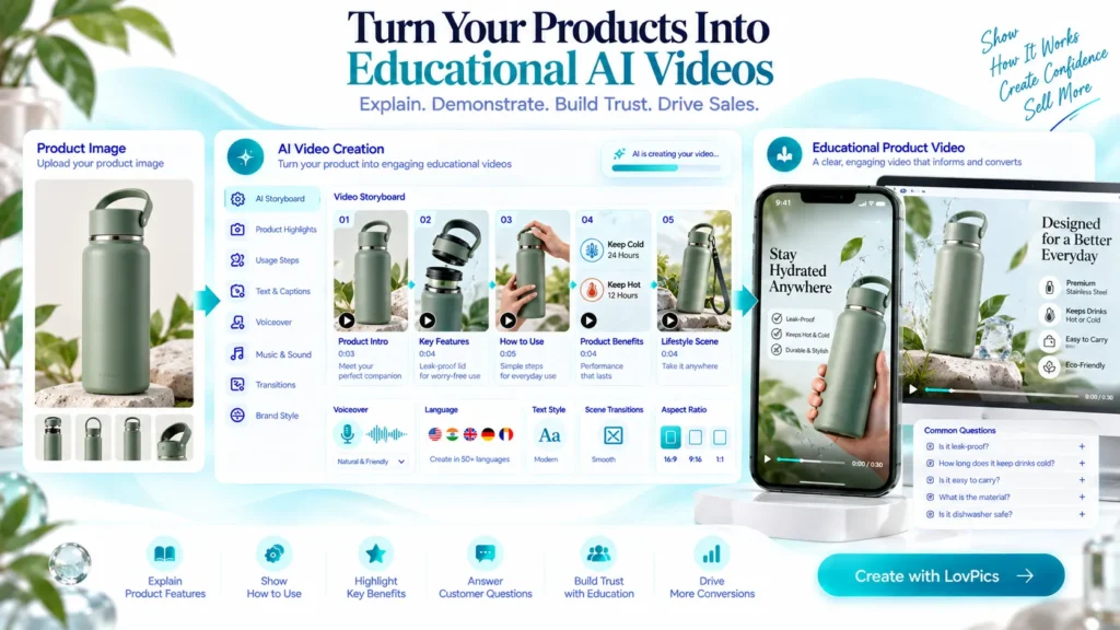 AI video for product education explaining product features and usage