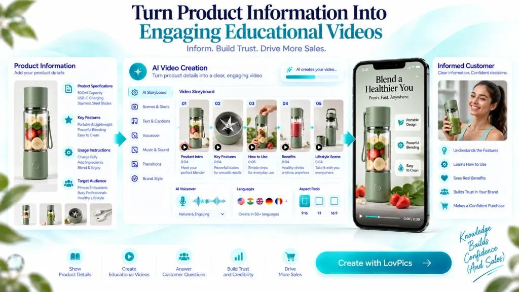 AI video for product education explaining product features and usage