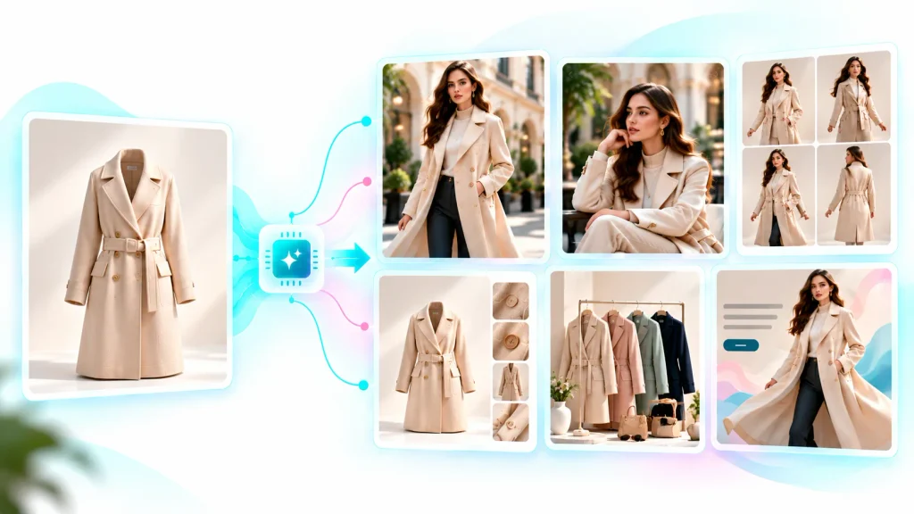 AI product photography for fashion brands creating ecommerce and model images