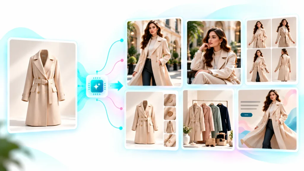 AI product photography for fashion brands creating ecommerce and model images