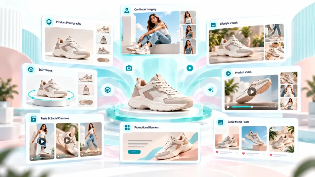 AI visual content for US e-commerce brands creating product photos videos and marketing creatives