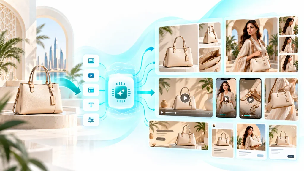 AI visual content for UAE e-commerce brands creating product photos videos and marketing creatives